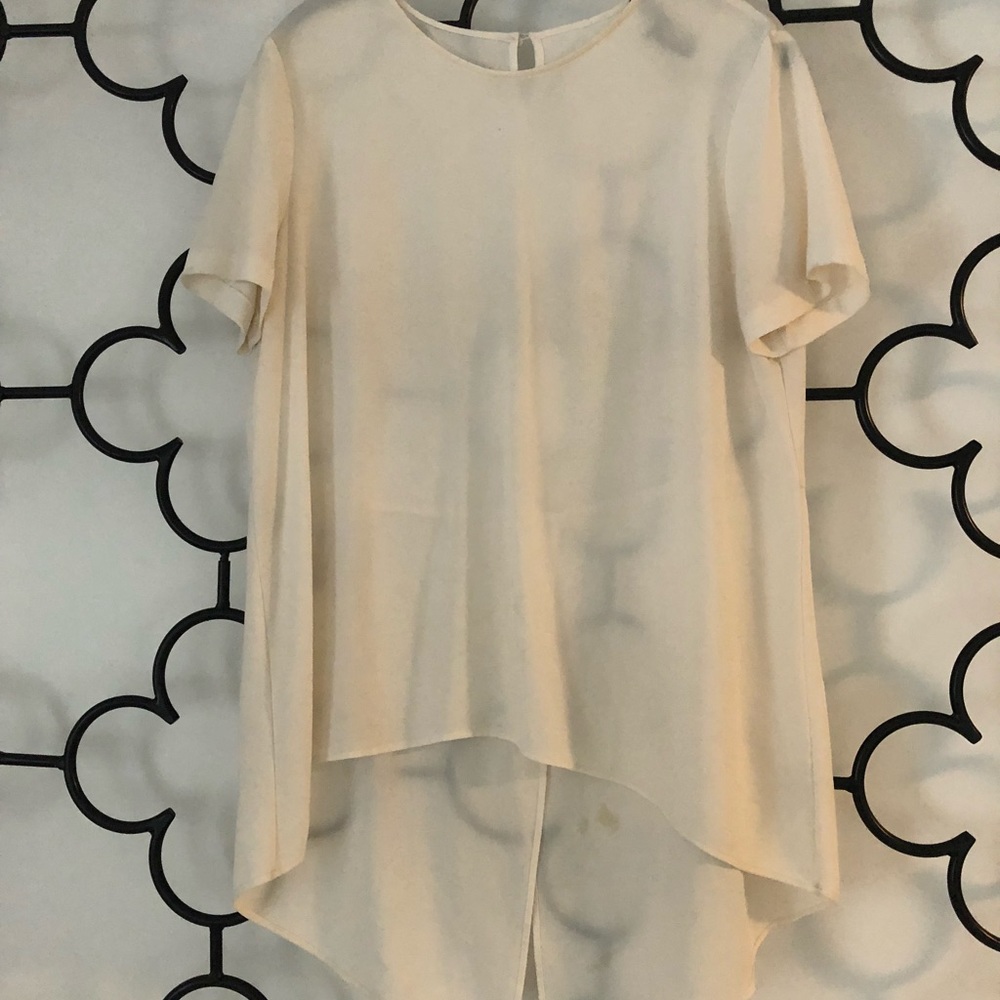 BCBG Max Azria Short Sleeve Sheer High Low Top